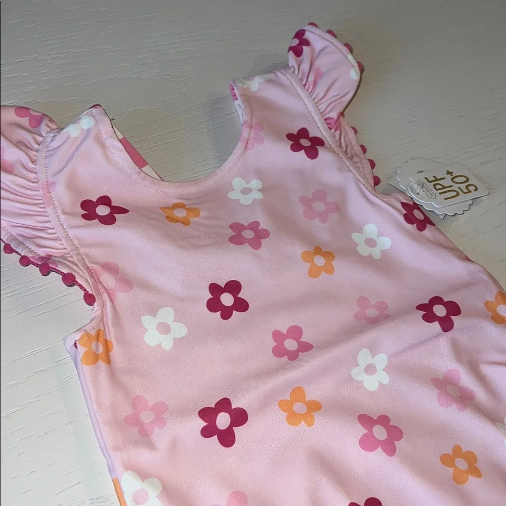 Mud Pie Toddler Girl Reversible Checkerboard Floral Tutu Swimsuit 2T 3T 4T 5T